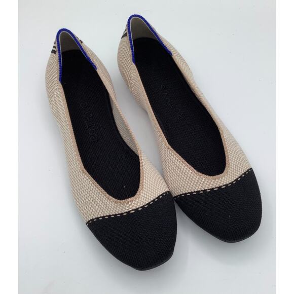 Rothy's Size 7 Flats Cream Black EUC - Picture 2 of 8